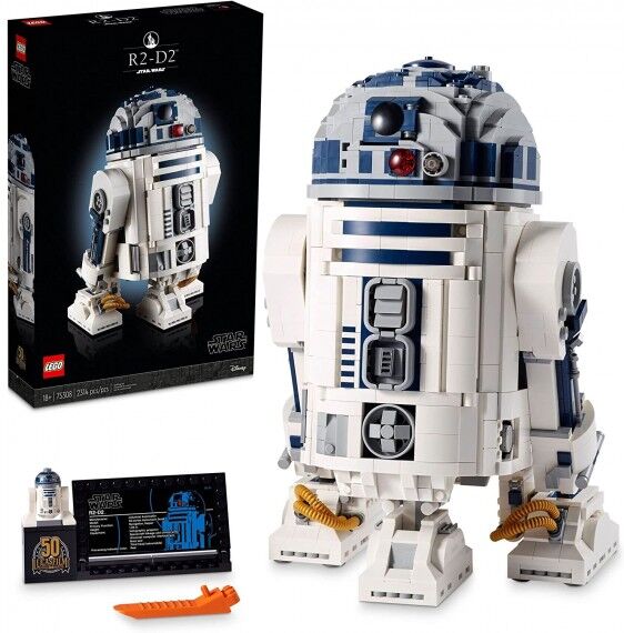 lego star wars - r2-d2 - lego 75308 con spada laser di luke skywalker - esponi una leggenda anni 18+