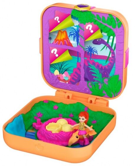 Mattel Polly Pocket Hidden Hideouts Lila Dinosaurus - Oranje