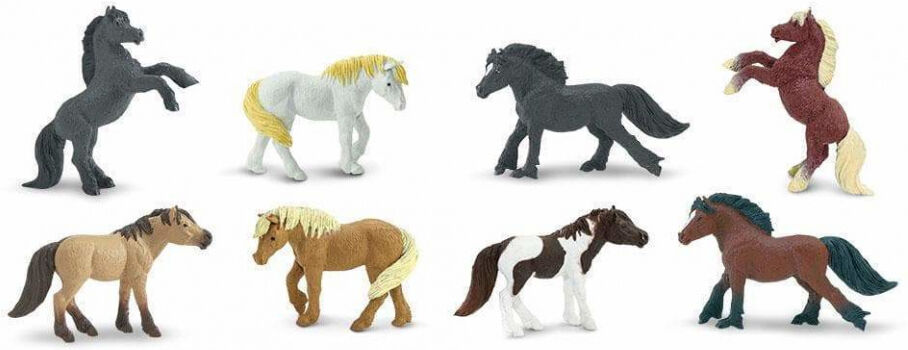 Safari speelset Ponies Toob junior bruin/zwart/wit 8 delig - Bruin,Zwart,Wit