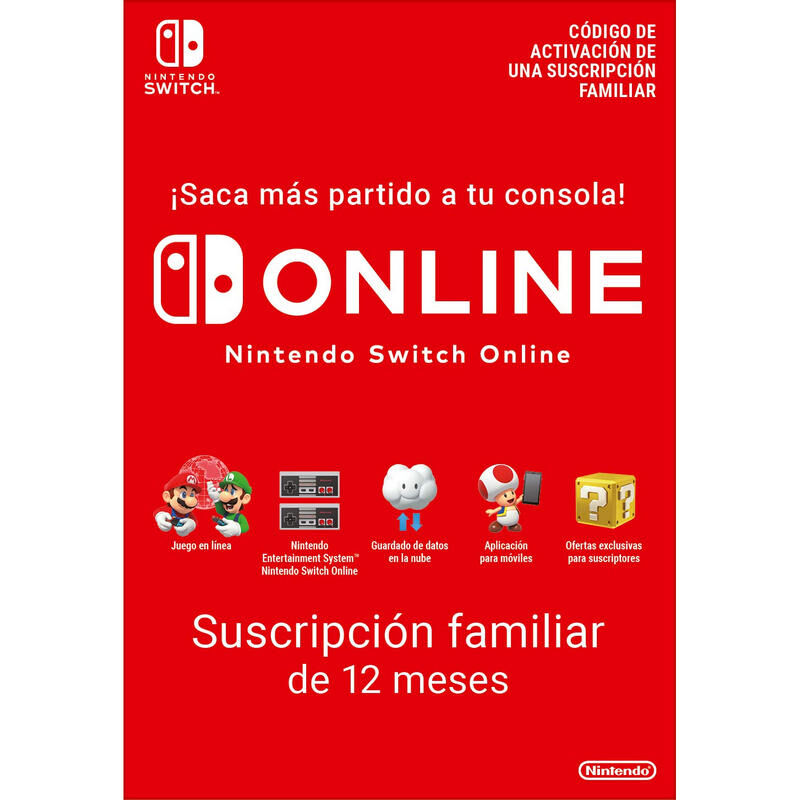 Nintendo switch online suscripción familiar 12 meses (365 días) nintendo eshop