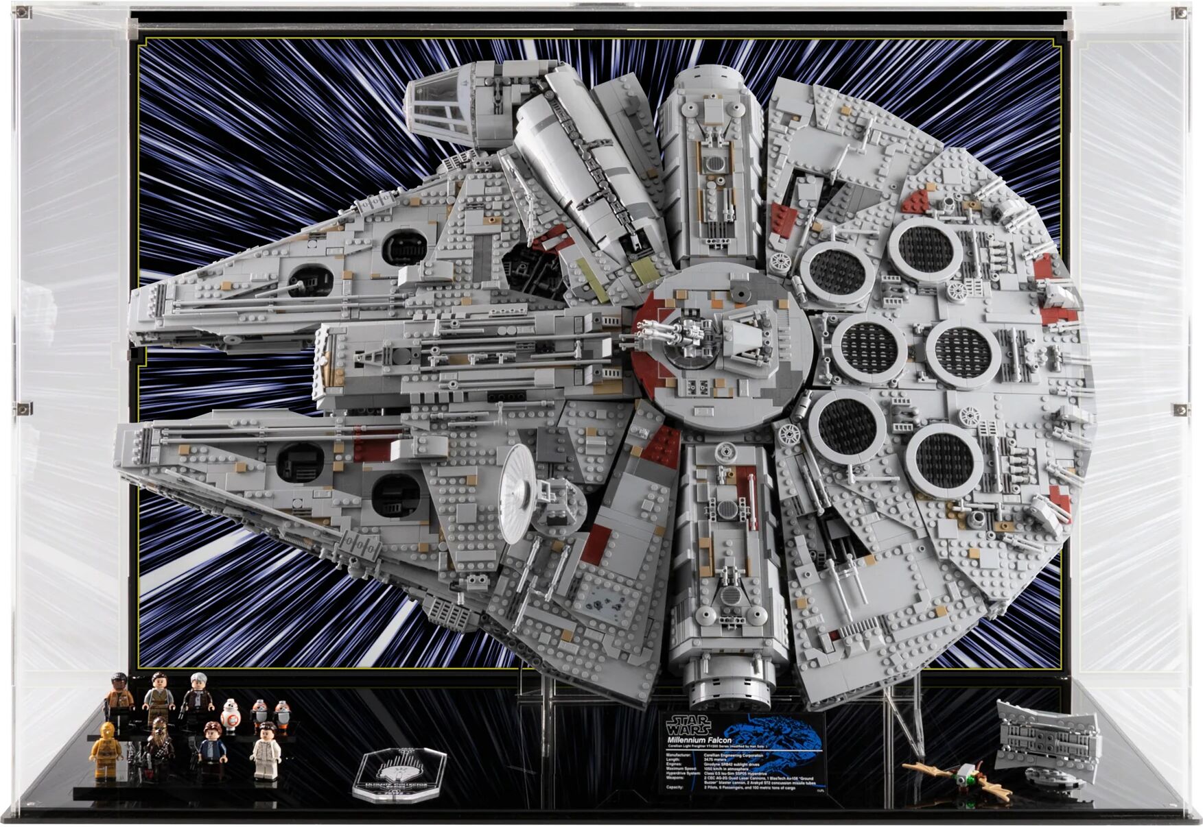 Wicked Brick Display Case for LEGO® Star Wars™ UCS Millennium Falcon (75192 & 10179) - Display case for 75192 / Background 4 (Light Speed) with display stand