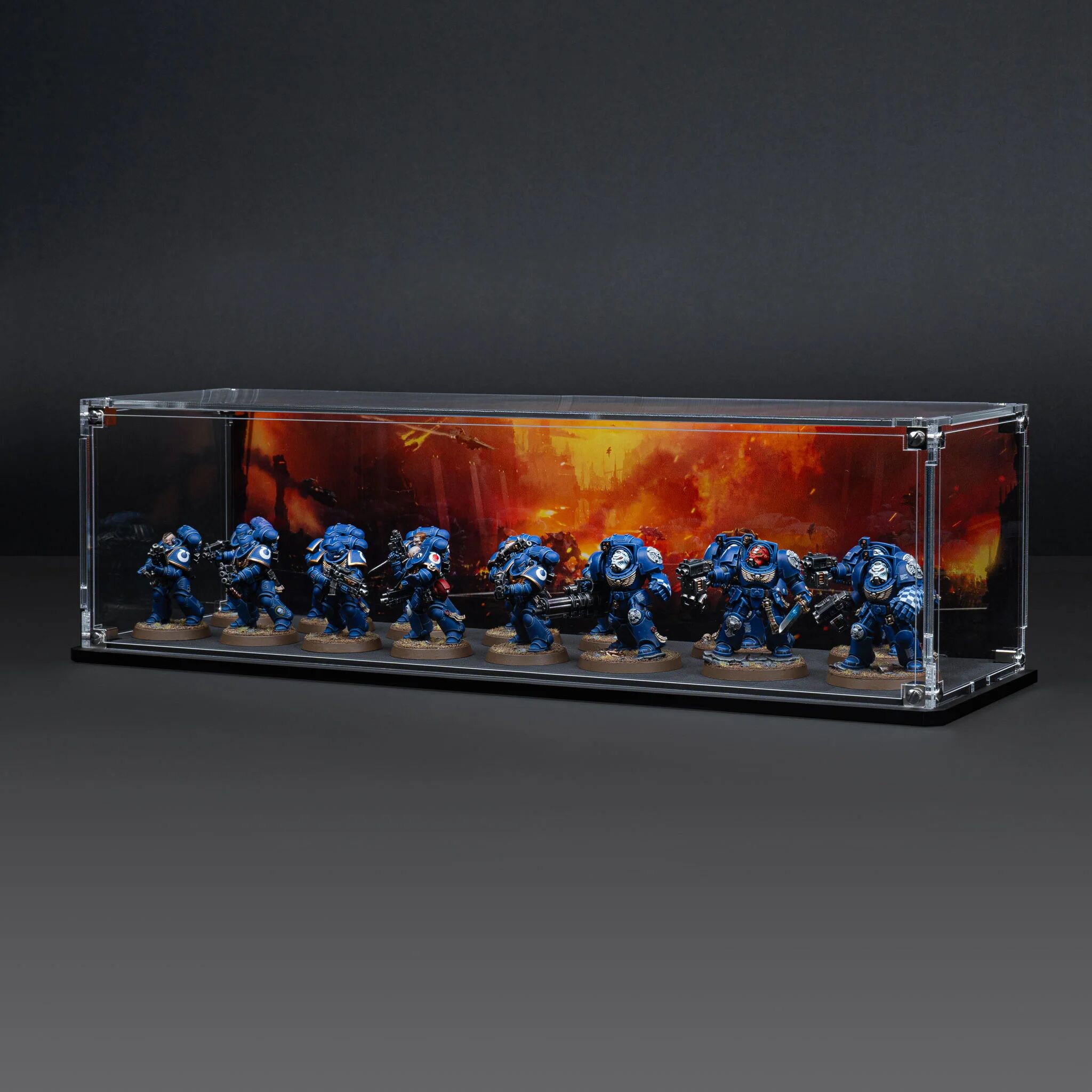 Wicked Brick Display Case for Warhammer Squad with Endless War Background - Large (350mm) / Standard (94mm) / Standard (100mm)