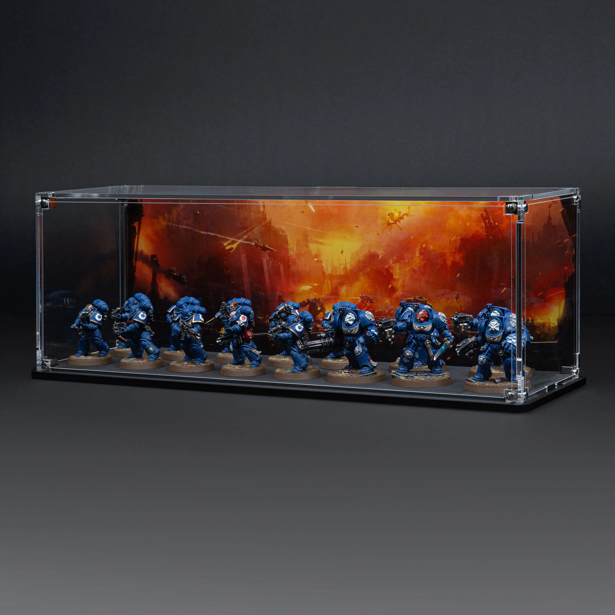 Wicked Brick Display Case for Warhammer Squad with Endless War Background - Large (350mm) / Tall (119mm) / Standard (100mm)