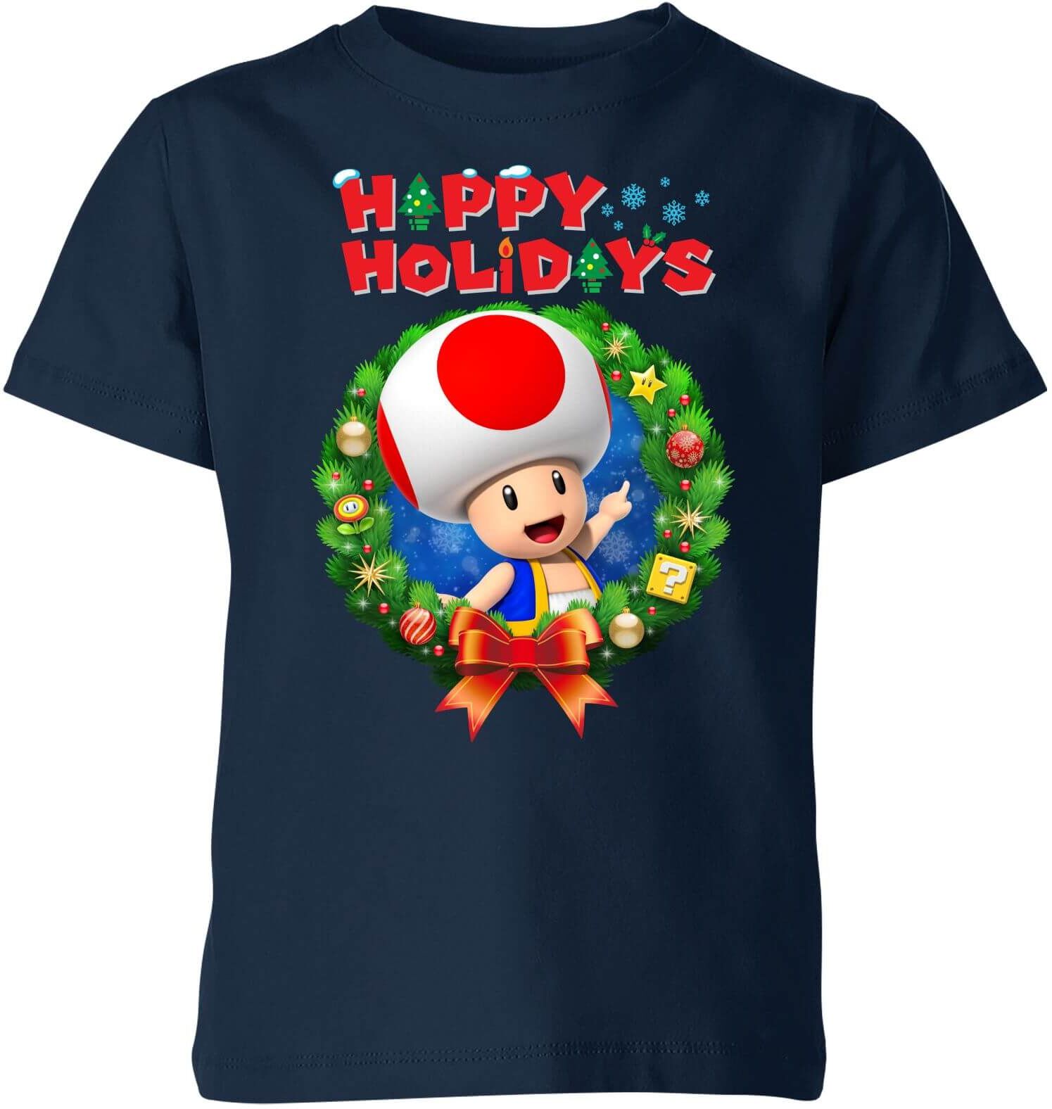 Nintendo Super Mario Toad Happy Holidays Kid's Christmas T-Shirt - Navy - 11-12 Years - Navy