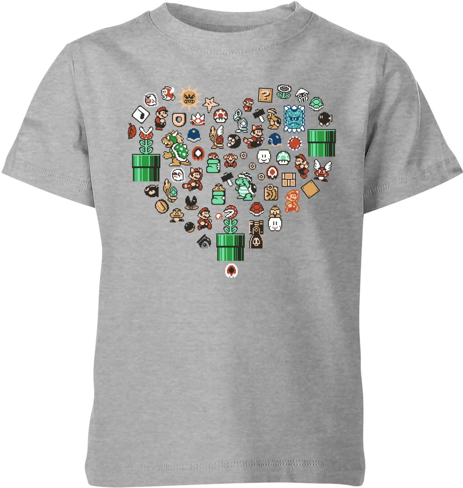 Nintendo Super Mario Pixel Sprites Heart Kid's T-Shirt - Grey - 7-8 Years - Grey