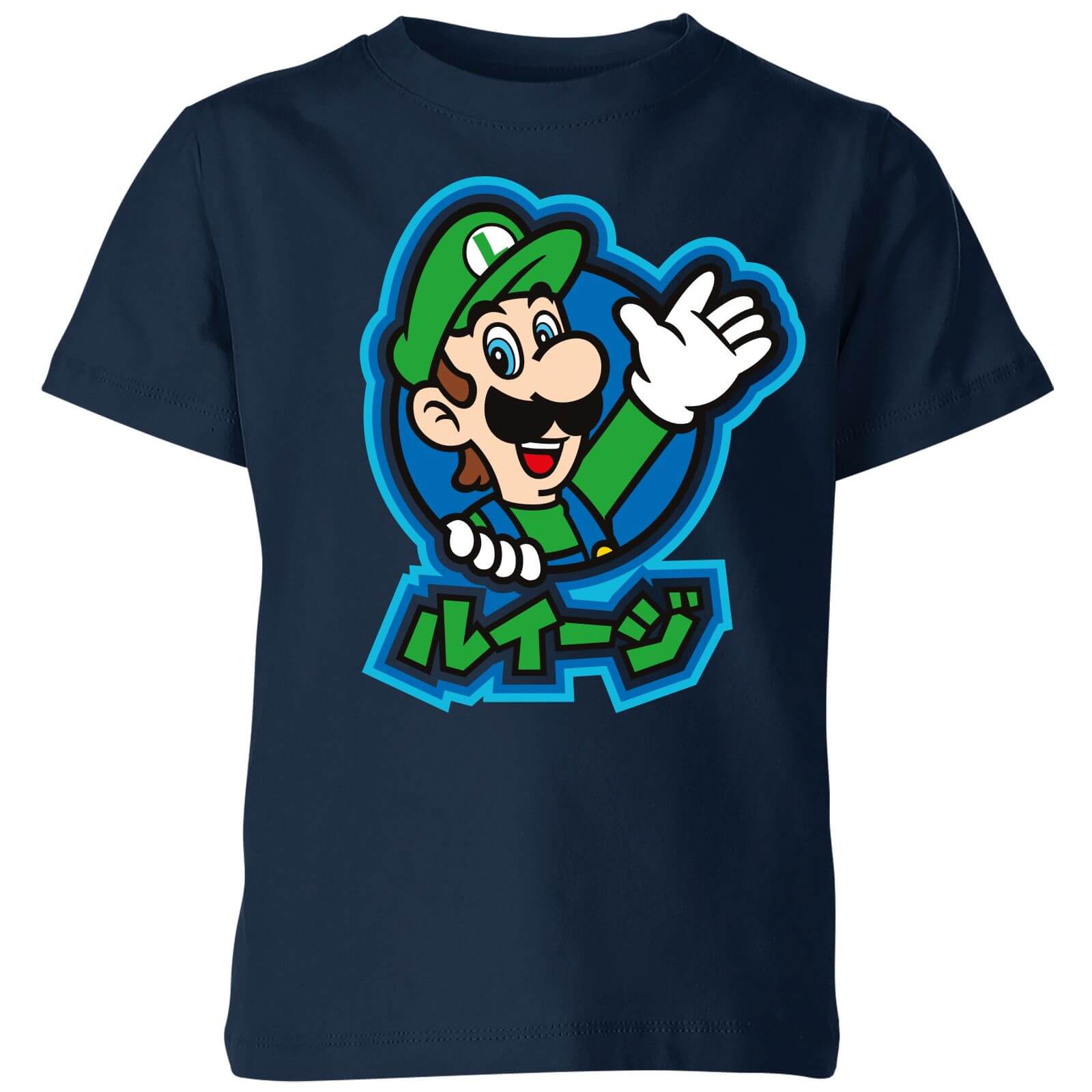 Nintendo Super Mario Luigi Kanji Kid's T-Shirt - Navy - 7-8 Years - Navy-unisex