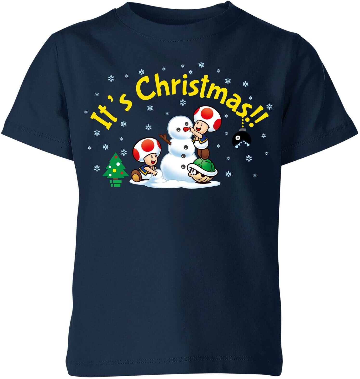 Nintendo Super Mario Toad Snowman Merry Christmas Kid's T-Shirt - Navy - 3-4 Years - Navy