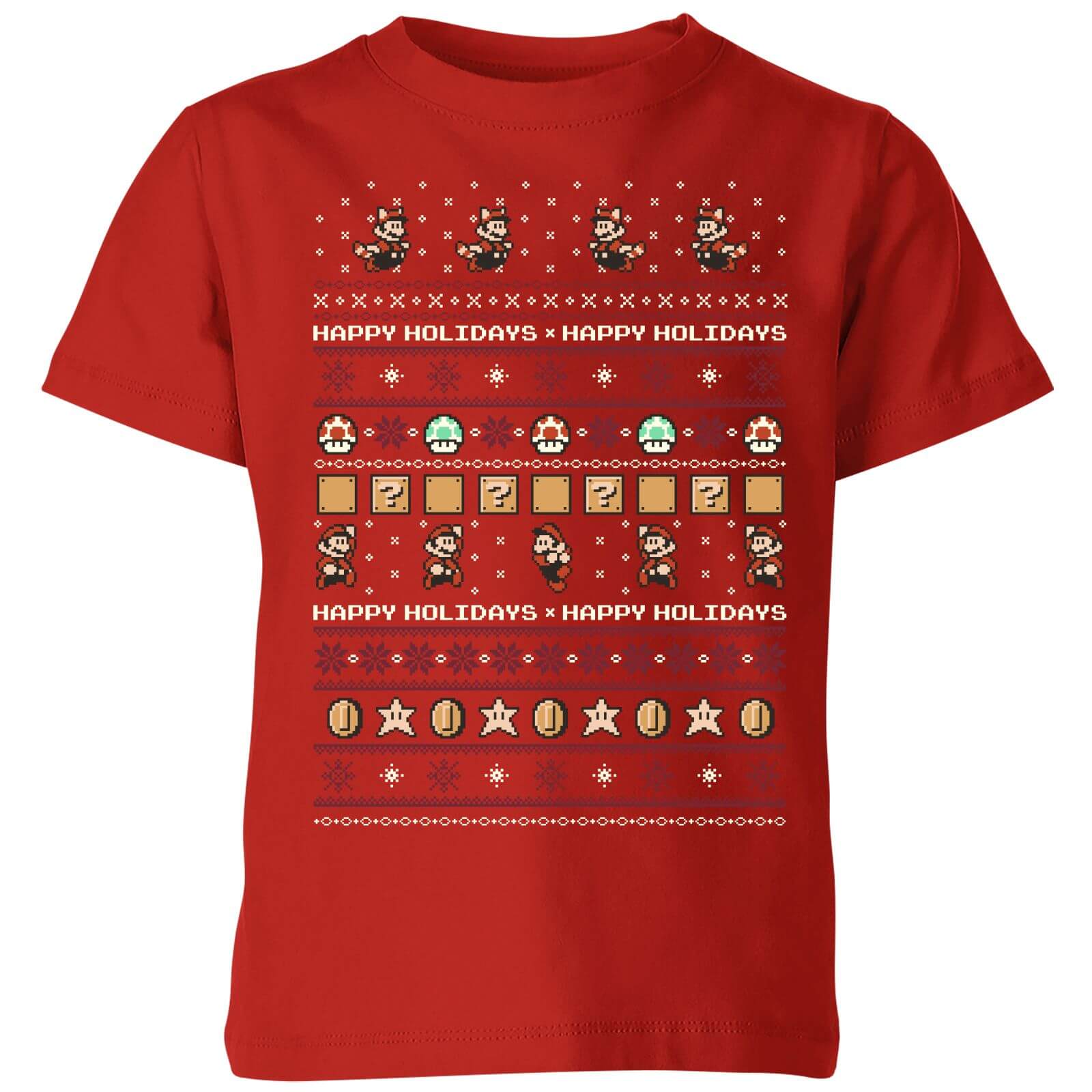 Nintendo Super Mario Happy Holidays The Good Guys Kid's Christmas T-Shirt - Red - 9-10 Years - Red