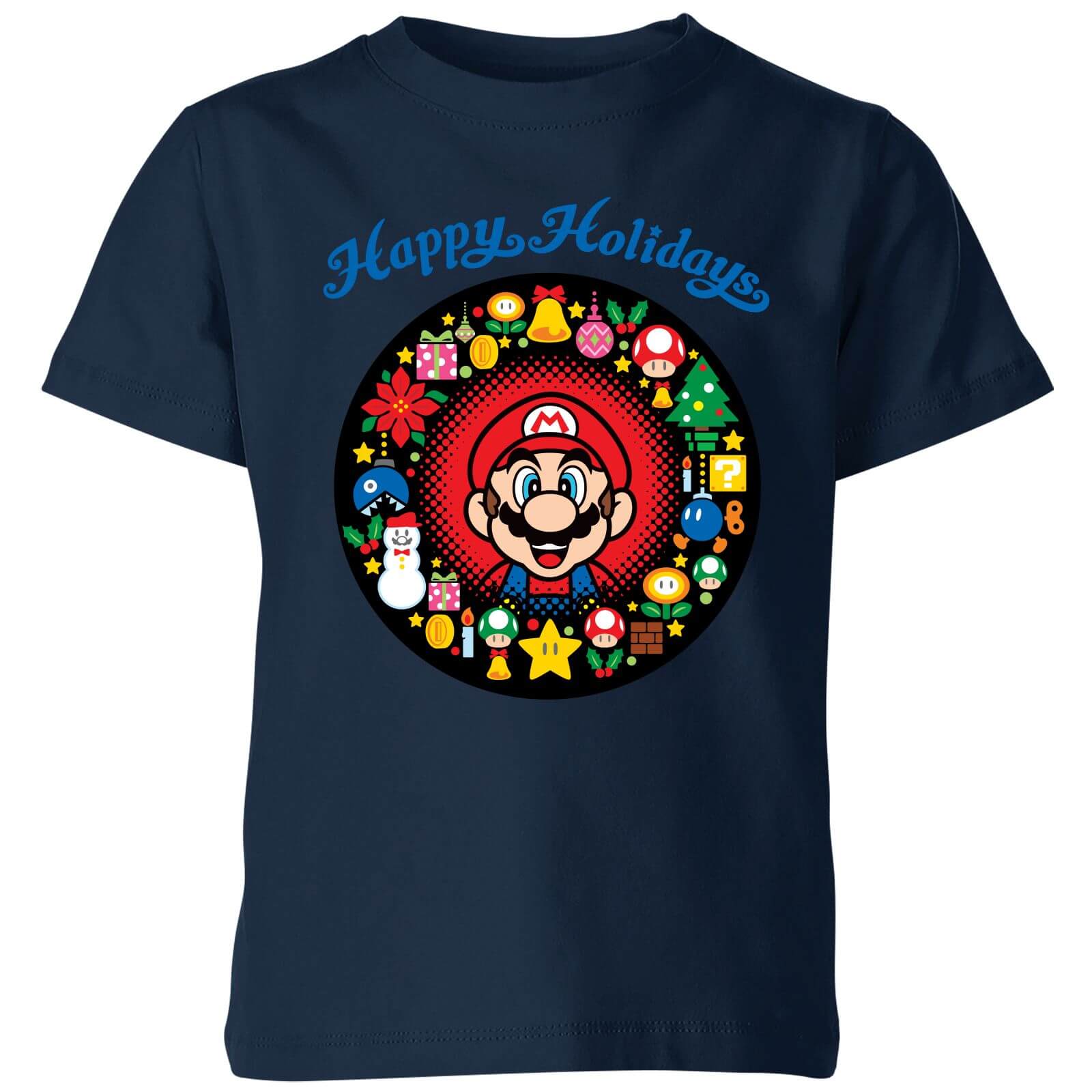 Nintendo Super Mario Mario Happy Holidays Kid's T-Shirt - Navy - 5-6 Years - Navy