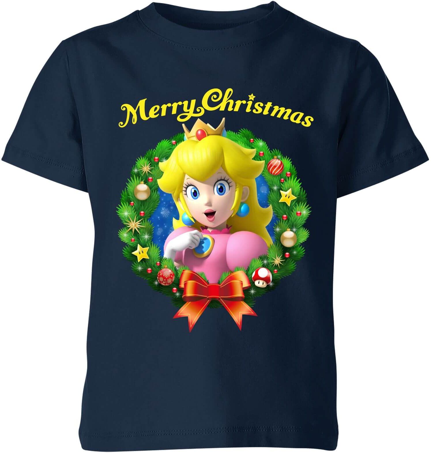 Nintendo Super Mario Peach Merry Christmas Kid's T-Shirt - Navy - 11-12 Years - Navy