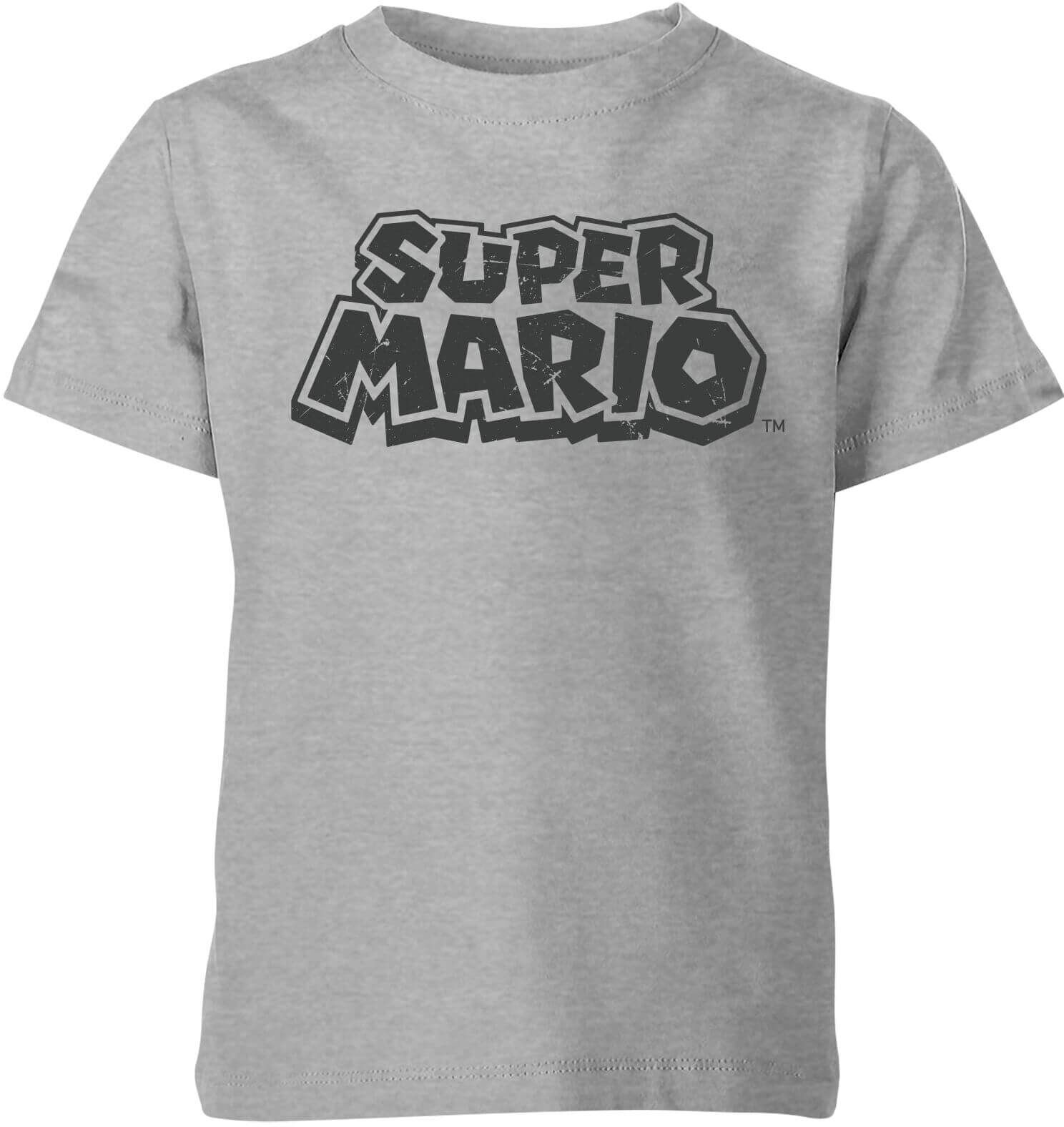 Nintendo Super Mario Distressed Logo Kid's T-Shirt - Grey - 11-12 Years - Grey