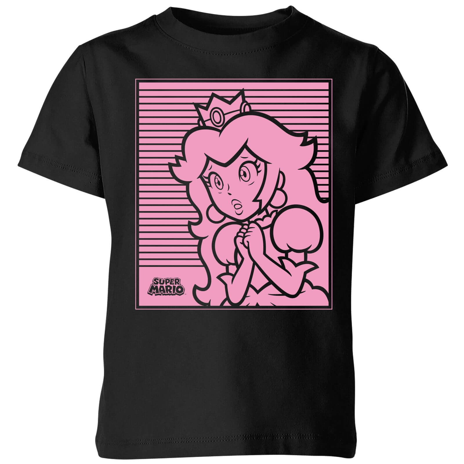 Nintendo Super Mario Princess Peach Retro Line Art Kid's T-Shirt - Black - 3-4 Years - Black