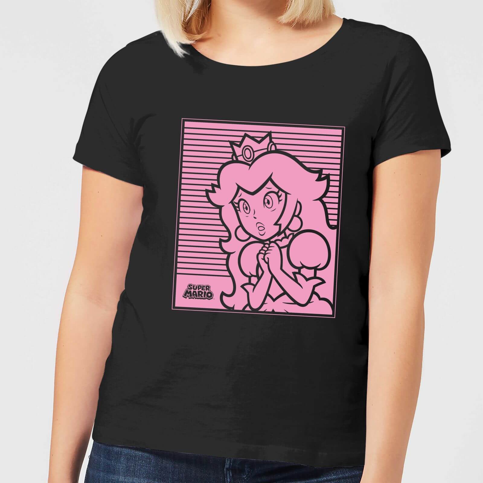 Nintendo Super Mario Princess Peach Retro Line Art Women's T-Shirt - Black - M - Black