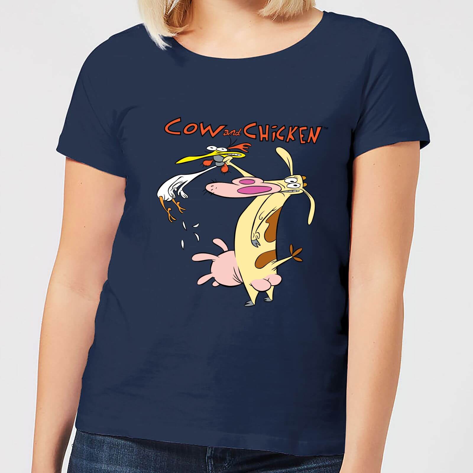Cartoon Network Cow and Chicken Characters Women's T-Shirt - Navy - XL - Navy