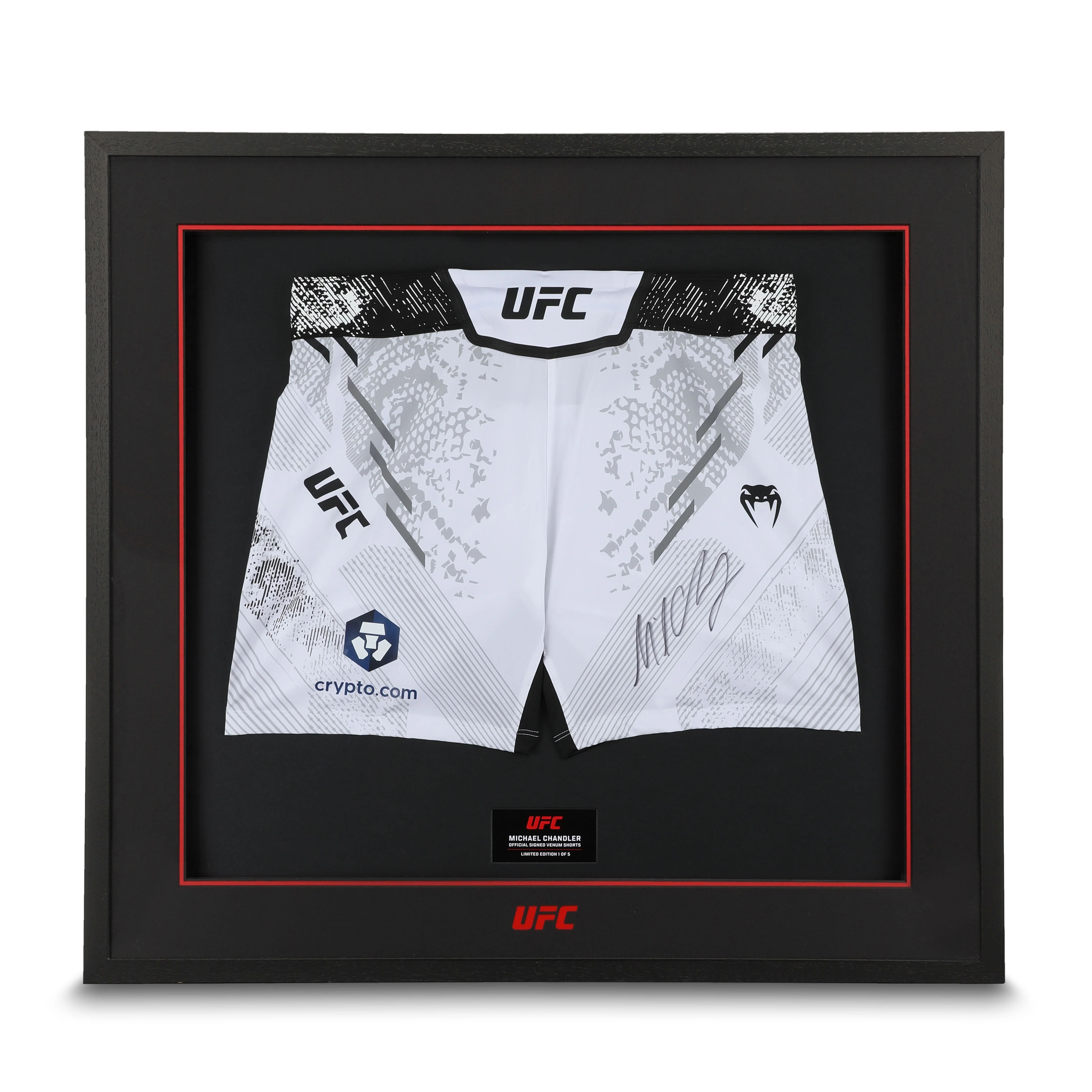 UFC Collectibles Michael Chandler Signed UFC Adrenaline by Venum Short Fit Fight Shorts - White