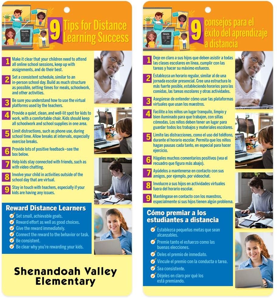 Positive Promotions 200 9 Tips For Distance Learning Success Two-Sided English/Spanish Glancers - Personalization Available