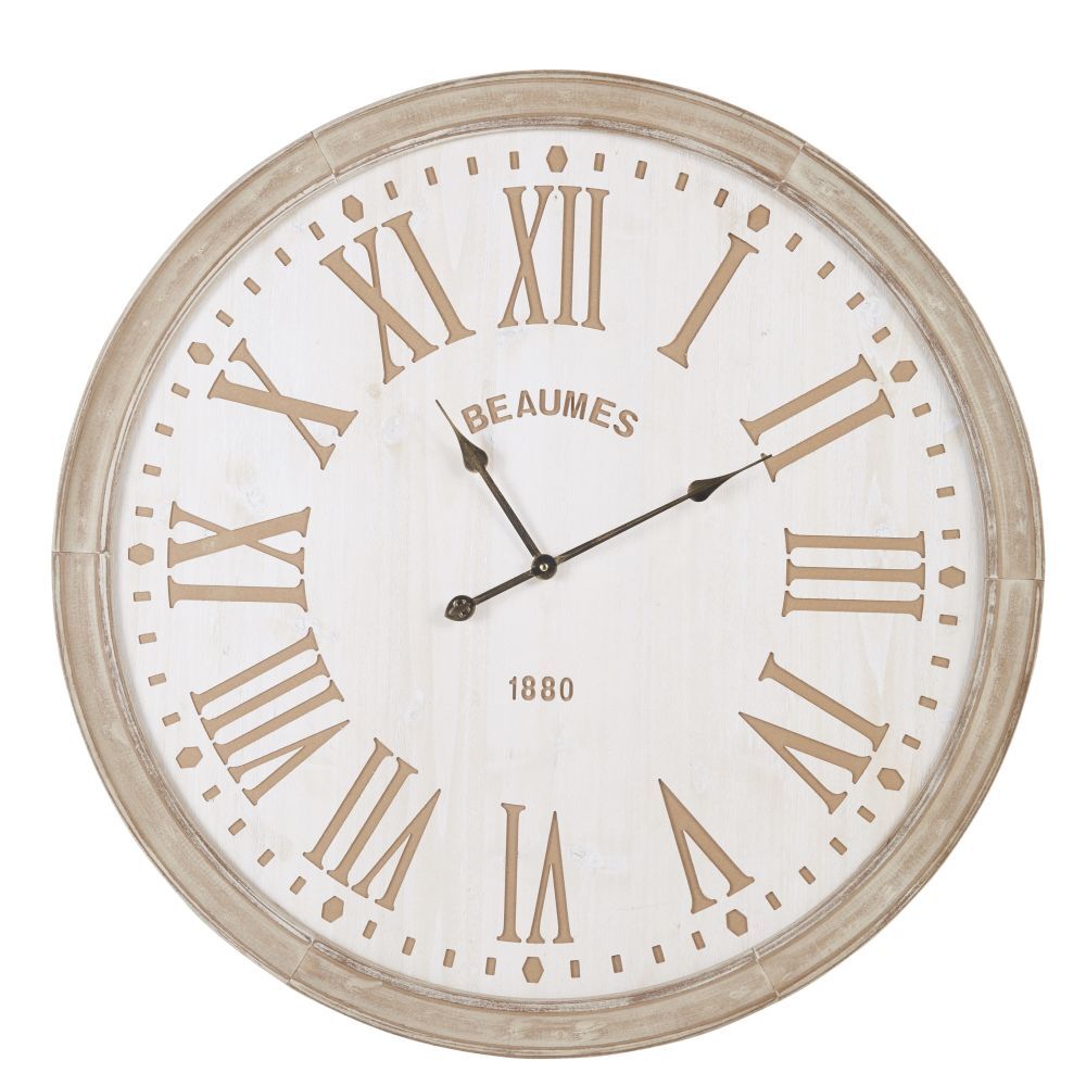 Maisons du Monde Horloge gravée blanche et beige D90