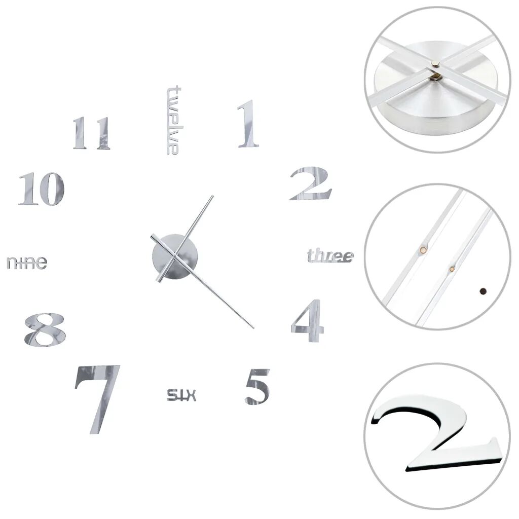 vidaXL Horloge murale 3D Design moderne 100 cm XXL Argenté