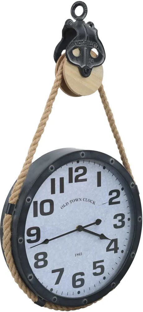 vidaXL Horloge murale avec corde Noir et marron 40x8x82 cm Fer et MDF