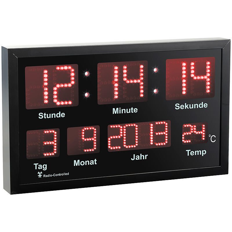 Lunartec LED-Funk-Tisch- und Wanduhr mit Datum und Temperatur, 412 rote LEDs