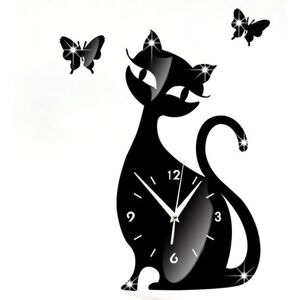 Auccas Niedliche Katze Spiegel Schwarz Wanduhr Modernes Design Home Decor Uhr Wandaufkleber