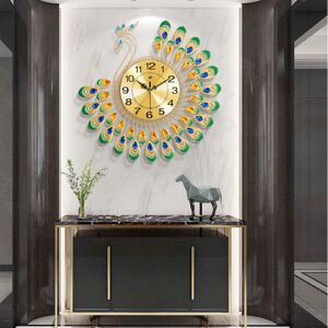 Stort guld diamant 3D påfugl vægur til boligdekoration eller stue boligindretning, DIY håndværk dekorativt ur