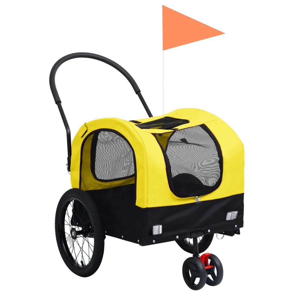 vidaXL 2-i-1 cykelanhænger og joggingklapvogn kæledyr gul sort