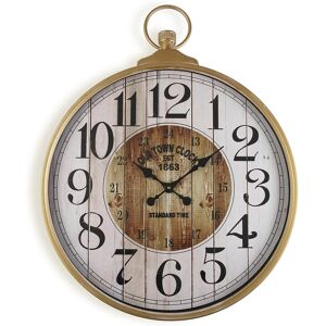 Versa Home Reloj de pared estilo vintage en metal dorado y blanco