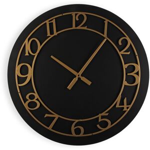 Versa Home Reloj de pared estilo vintage en madera aglomerada negro y dorado