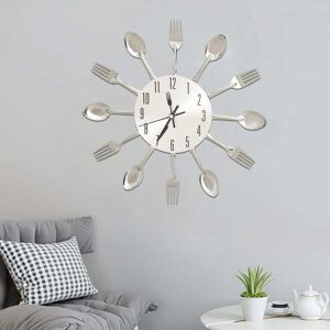 vidaXL Reloj de pared diseño cuchara y tenedor plateado 31 cm aluminio