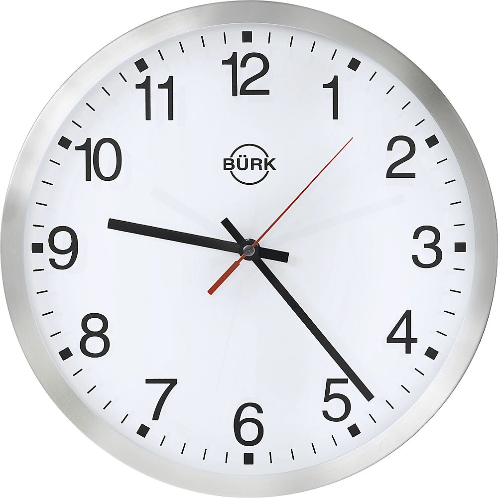 kaiserkraft Reloj de pared de aluminio, Ø 300 mm, mecanismo de relojería de cuarzo, esfera blanca