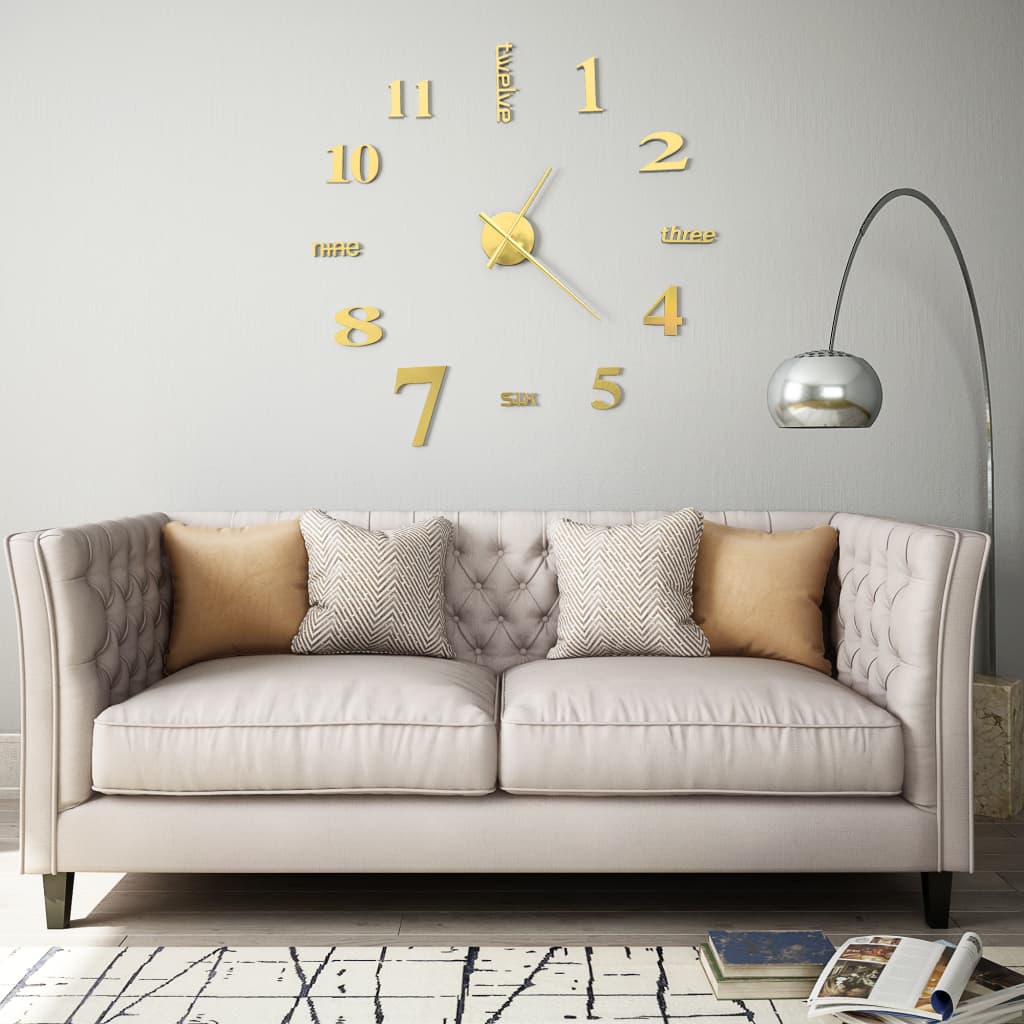 vidaXL Reloj 3D de pared con diseño moderno 100 cm XXL dorado