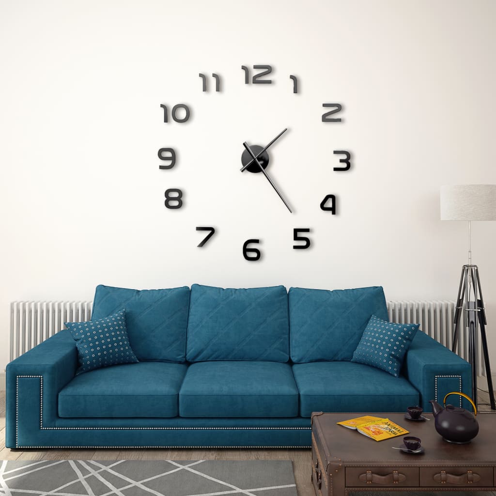 vidaXL Reloj 3D de pared con diseño moderno 100 cm XXL negro