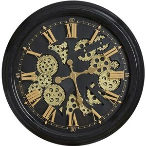 Emde - Horloge ronde noire et dorée mécanisme apparent 52x9x52cm