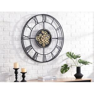 Vente-unique.com Horloge murale industrielle - D. 80 cm - Metal - Noir et dore - KARIAL