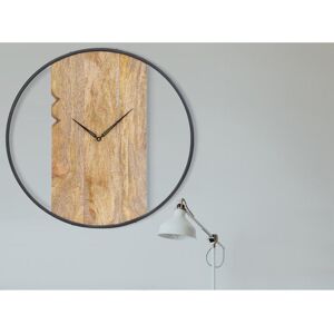 Horloge murale bi-matière - D.61 cm - Bois et métal - Naturel clair et noir - GALOU