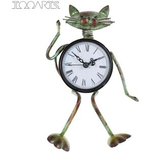 Chat horloge fait à la main Vintage métal fer chat Figurine muet Table horloge horloge pratique