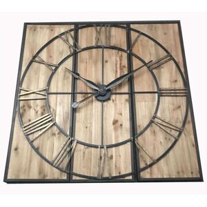 Conforama Horloge en 3 panneaux LOFT coloris bois/ noir