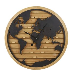 Maisons du Monde Horloge murale carte du monde en metal noir et porte-bouchons D110