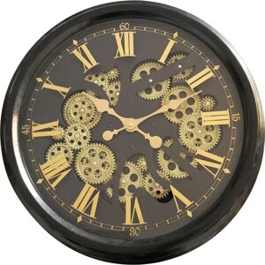 EMDE Horloge ronde noire et doree mecanisme apparent 52x9x52cm