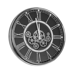 TABLE PASSION Horloge Gear 54 cm chromée fond noir - Rond Plastique Table Passion