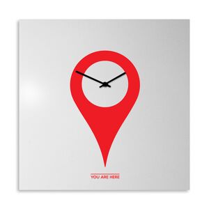 dESIGNoBJECT horloge murale YOU ARE HERE (Blanc / rouge - Tôle coupée au laser)