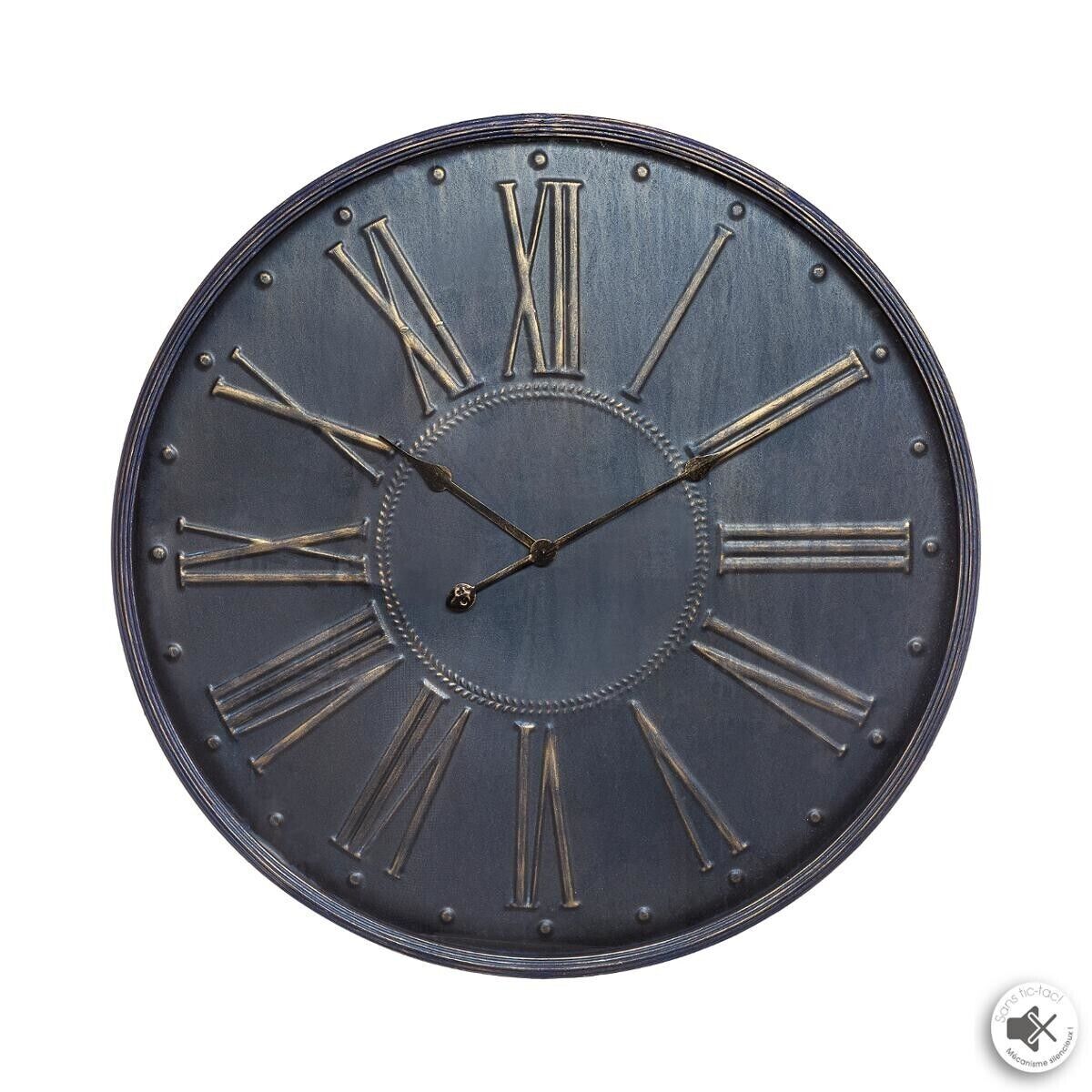 Atmosphera Horloge bleue, métal embossé D77 cm