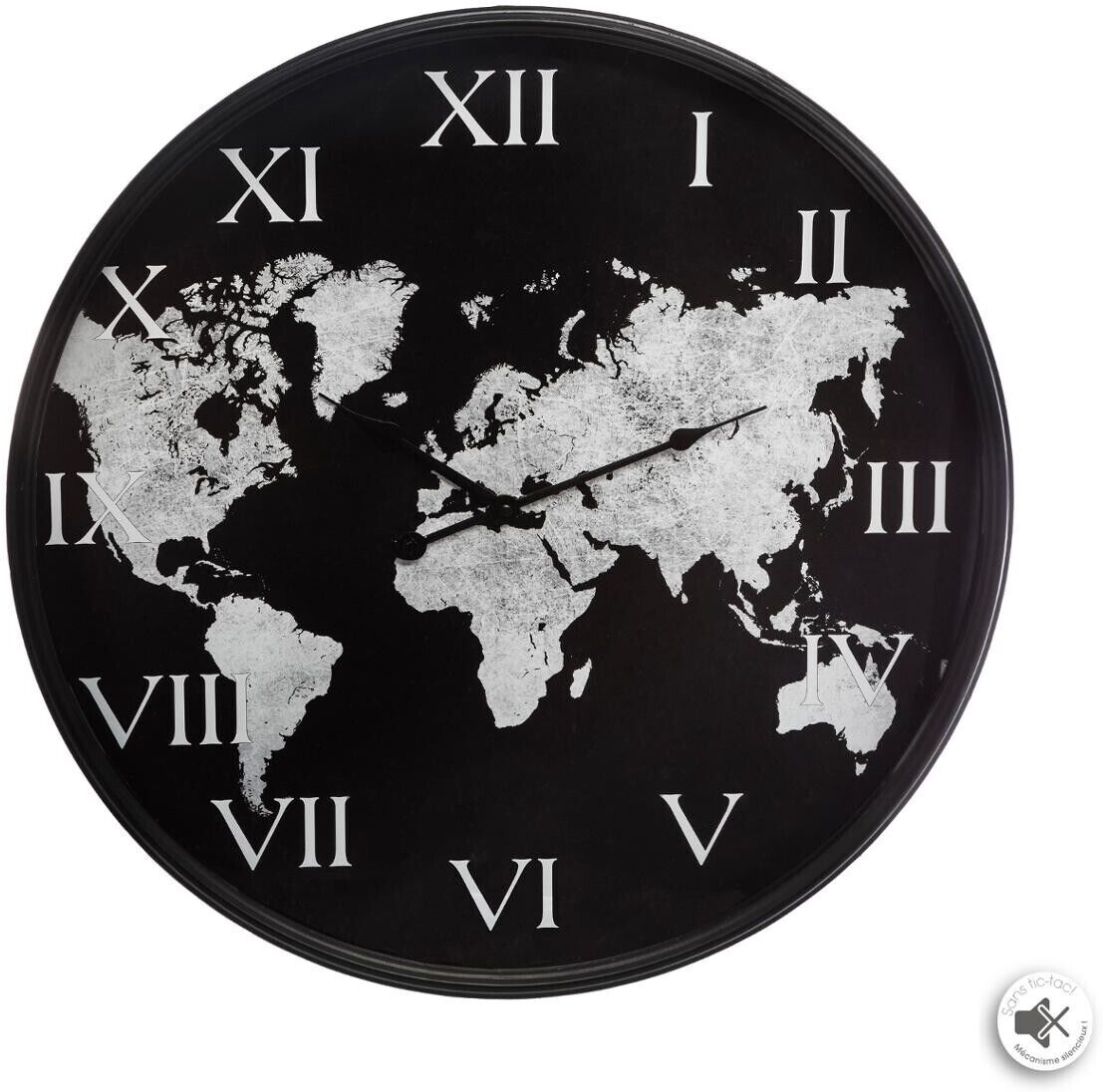 Atmosphera Horloge "Monde" noire, métal D57 cm