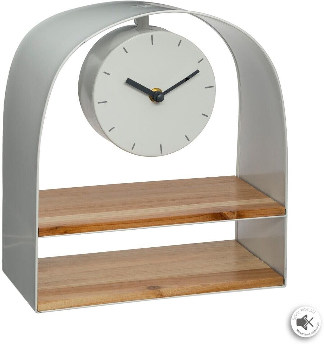 Atmosphera Horloge étagère, métal bois 24x27 cm