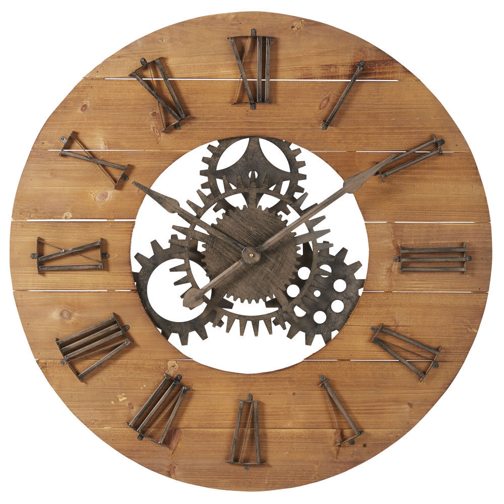 Maisons du Monde Horloge à rouages en sapin et métal noir D89