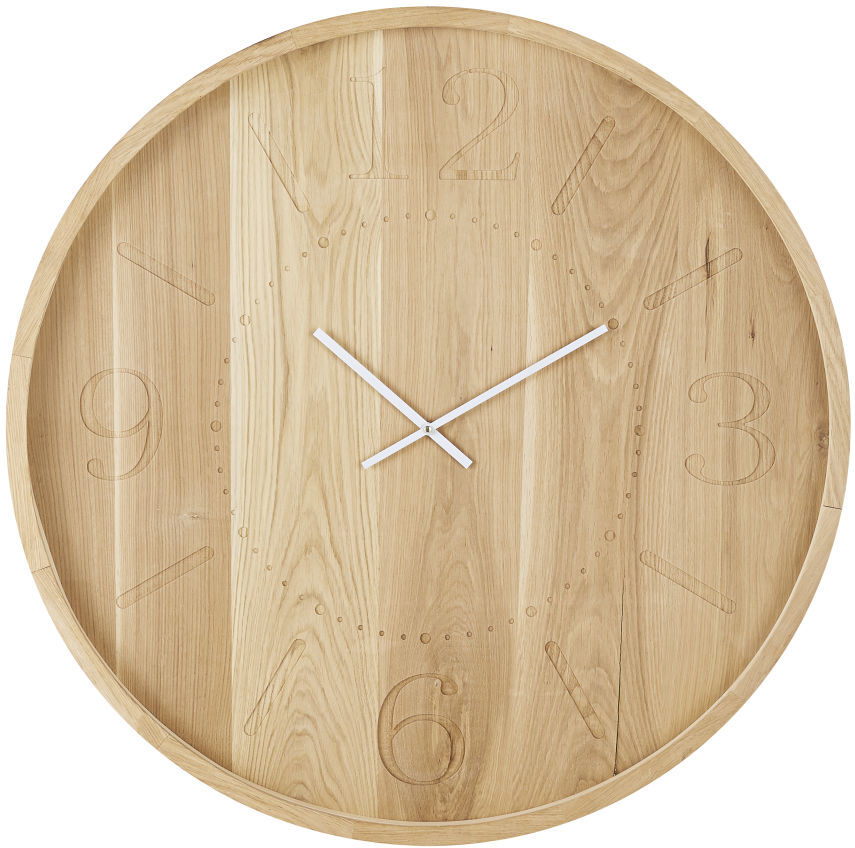 Maisons du Monde Horloge en chêne chiffres gravés aiguilles blanches D90