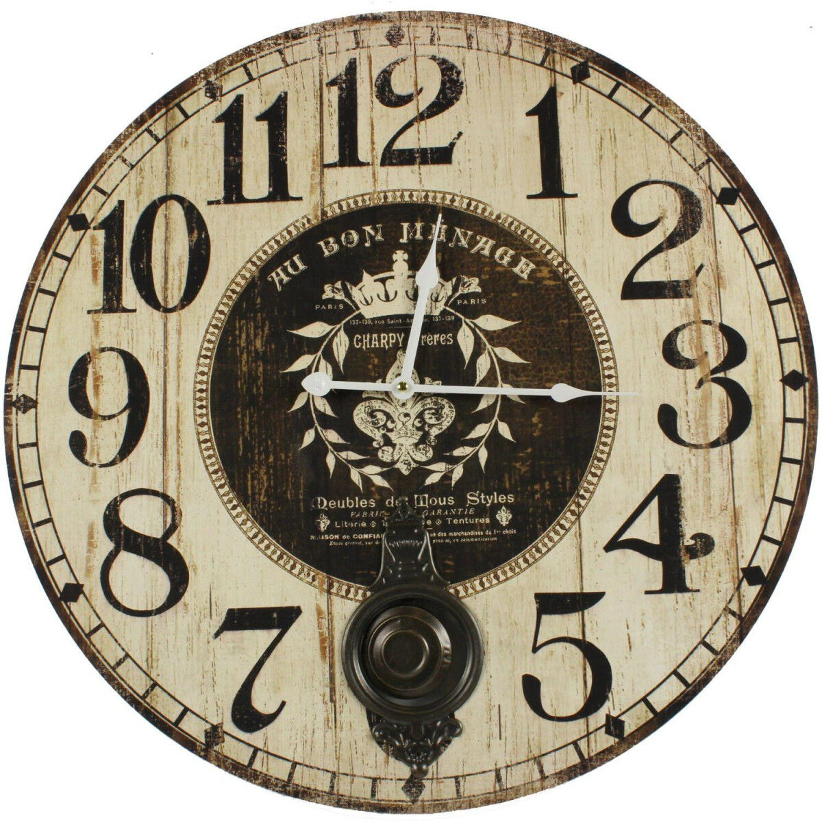 Décoration d'Autrefois Horloge Ancienne Balancier Au Bon Ménage 58cm - Bois - Blanc