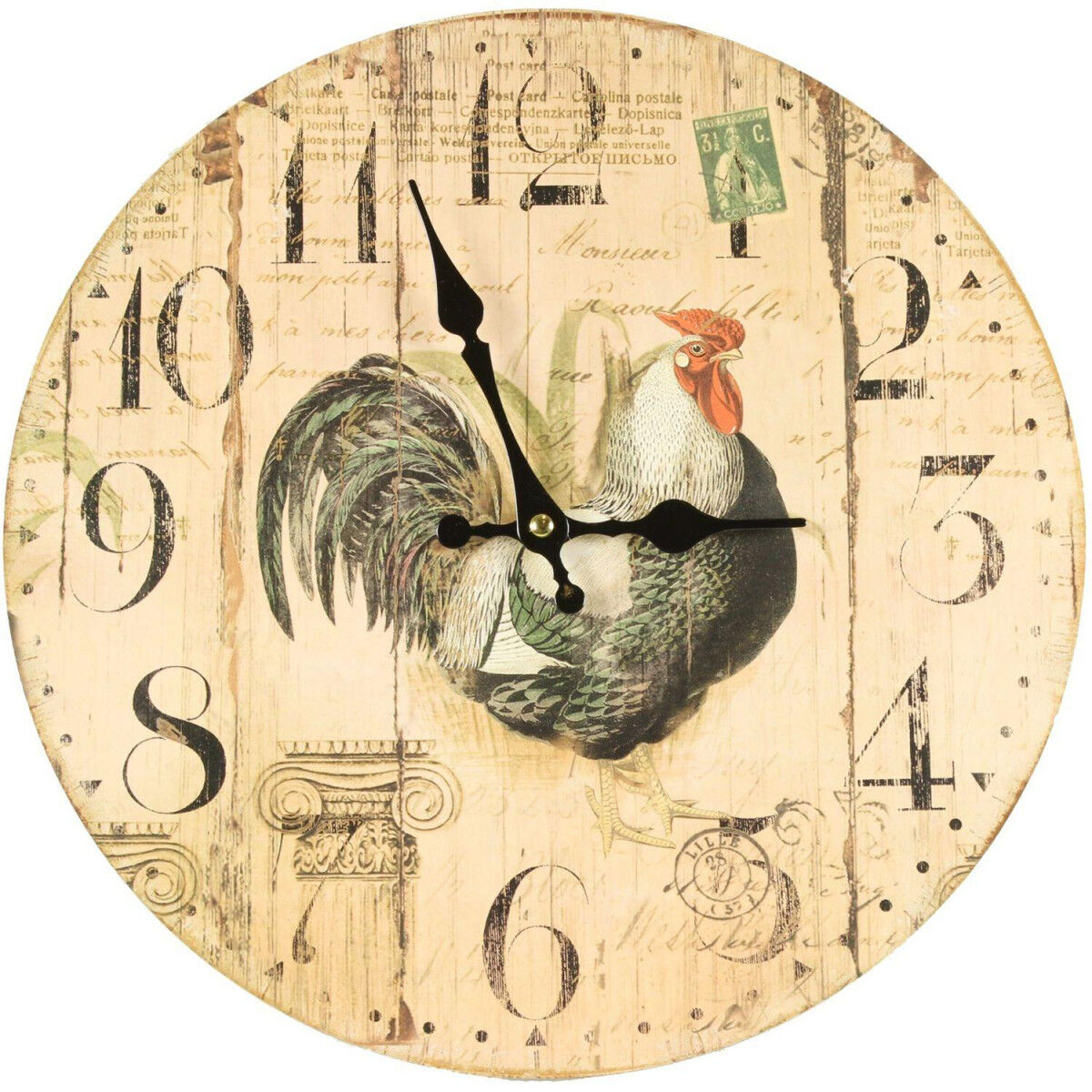 Décoration d'fois Horloge Ancienne Murale Coq 34cm - Bois - Blanc
