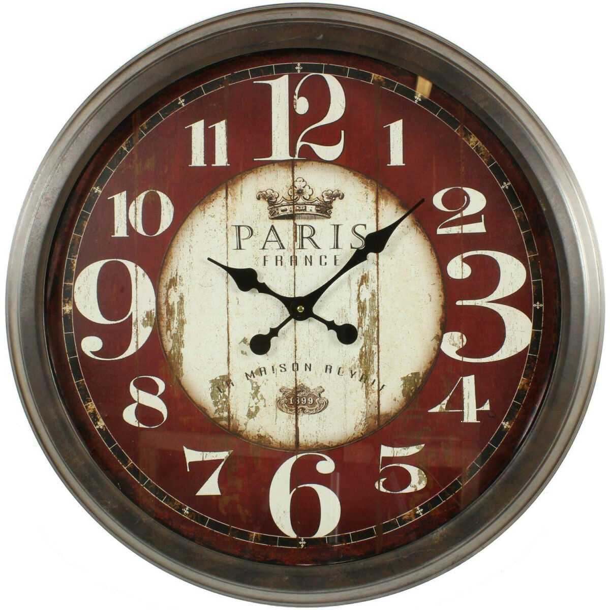 Décoration d'fois Grande Horloge Ancienne Murale Paris France 70cm - Fer - Rouge-Bordeaux